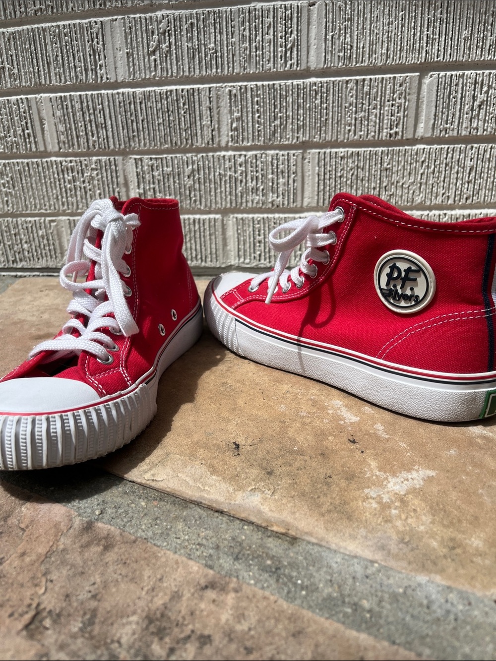 P.F. Flyers Red High-Top Canvas Sneakers with White Trim